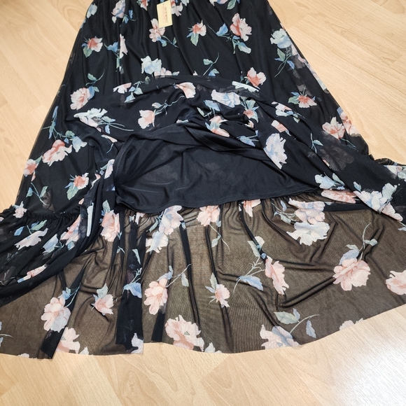 NWT American Rag Black Floral Pull On Stretch Mesh Tiered Maxi Skirt Size XXL - Picture 2 of 13